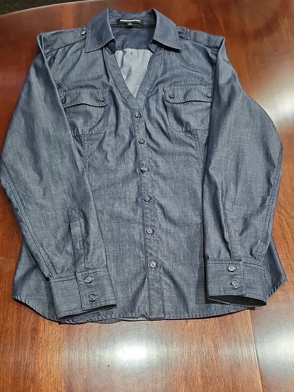 Express Dark Blue Button-Front Shirt Jacket